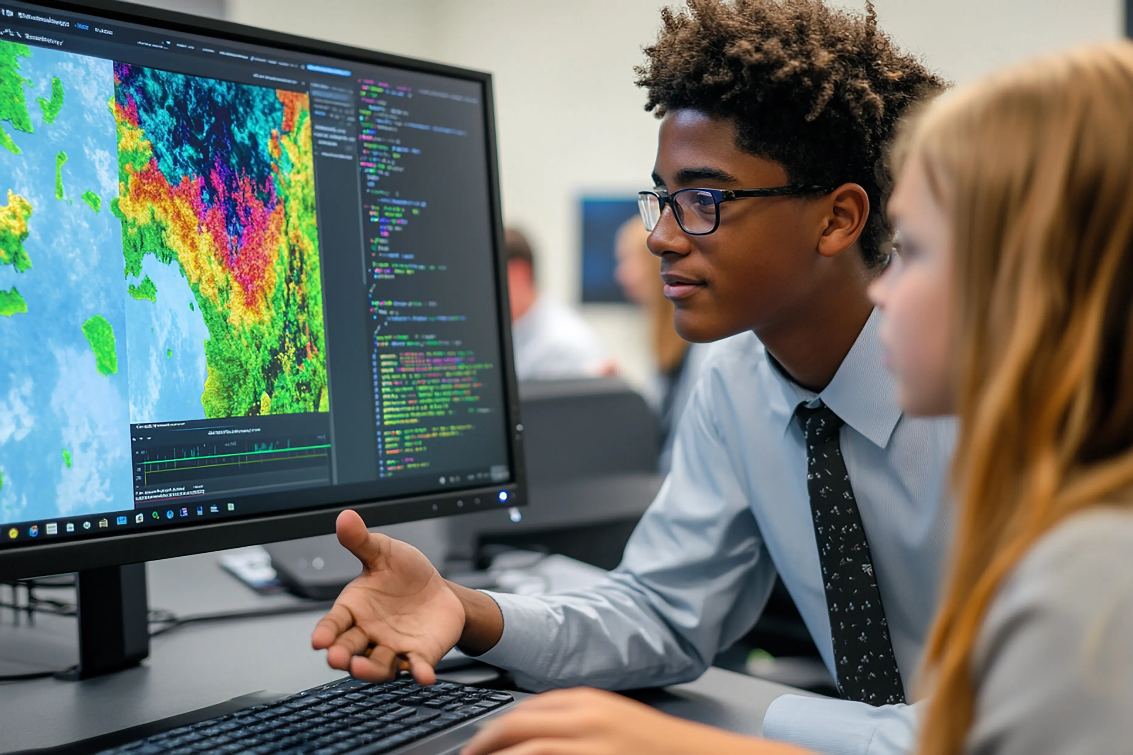 Teenager führt ein Computerprogramm-Projekt vor.