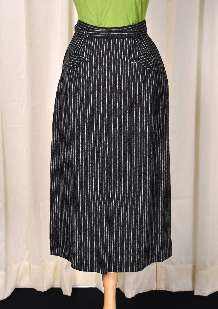 1950s Vintage Black & White Pinstripe Wool Pencil Skirt