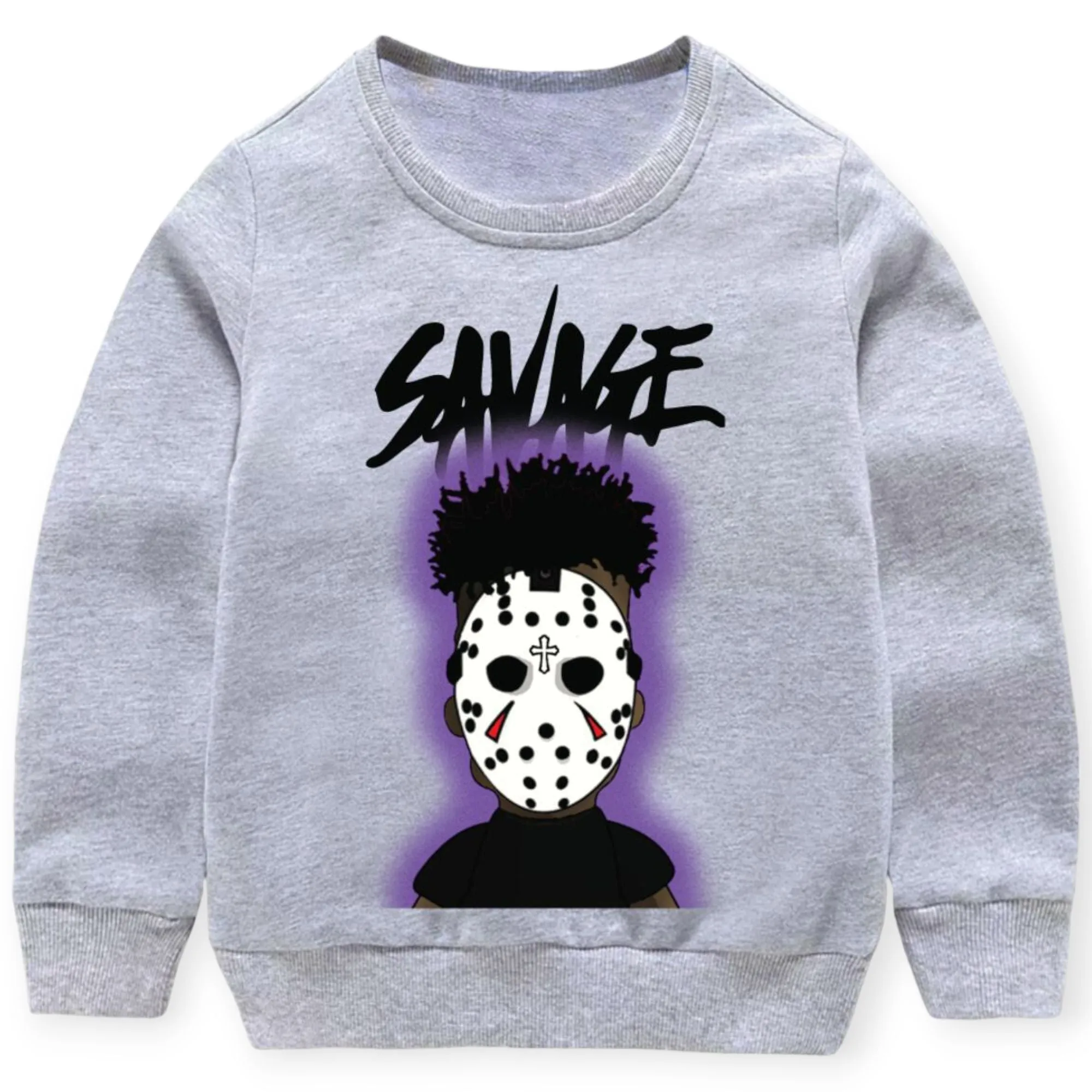 3Forty Inc Kids Savage Mask Crewneck Fleece (Heather Grey)