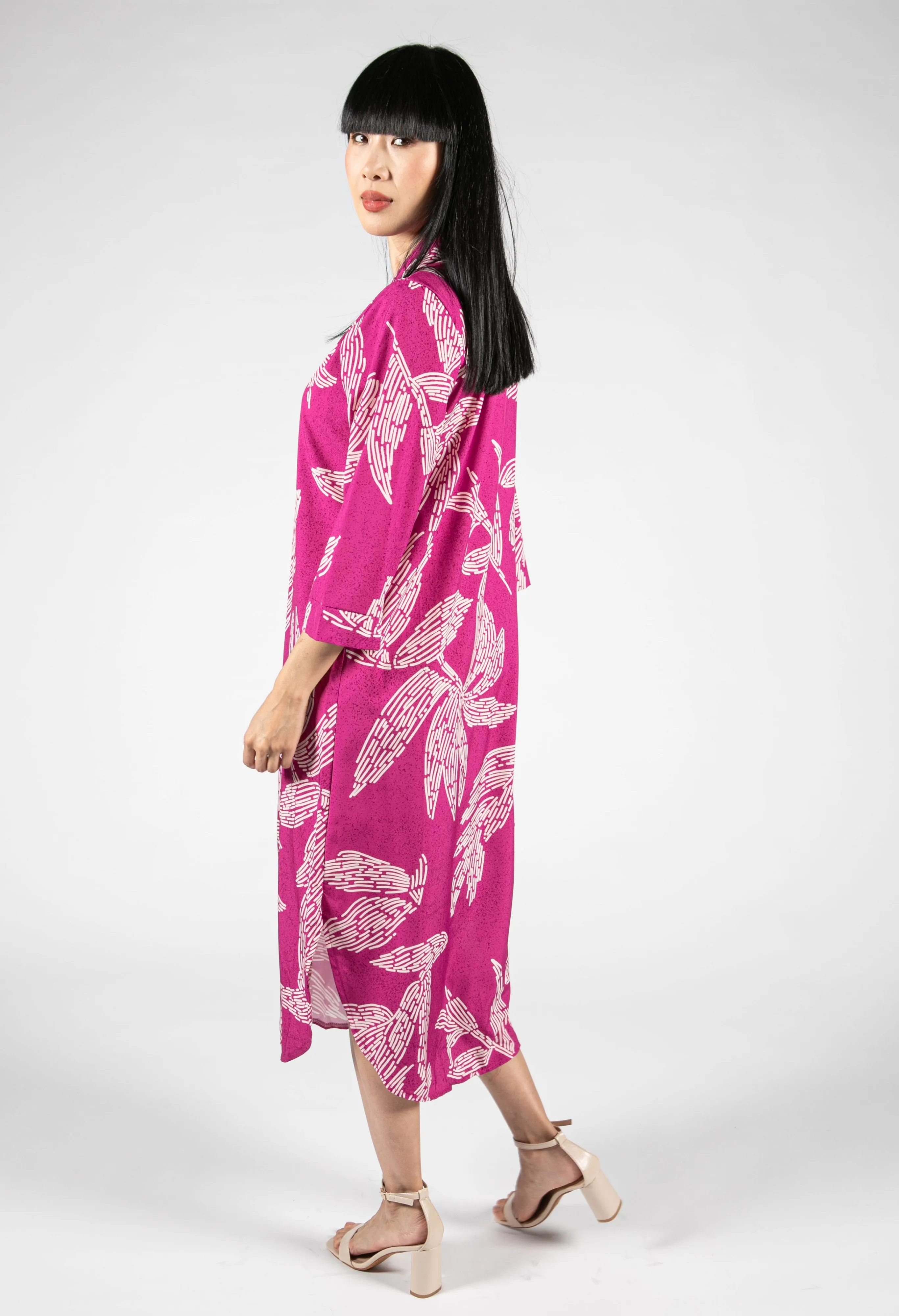 Abstract Leaf Print Shirt Dress