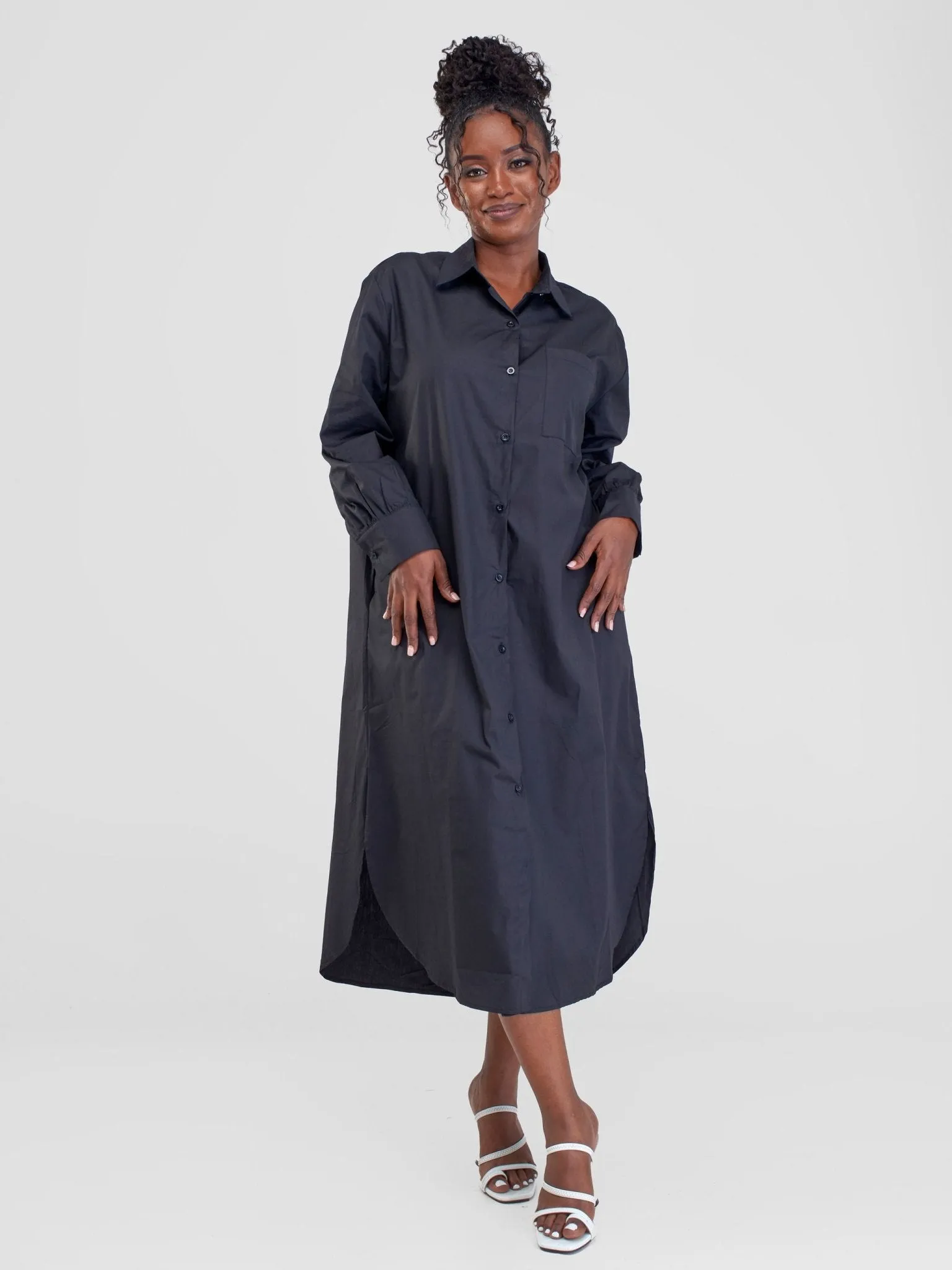 Alara Long Sleeve Maxi Shirt Dress - Black