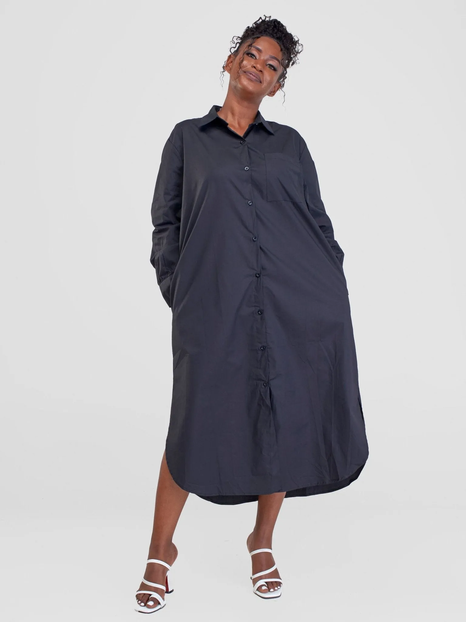 Alara Long Sleeve Maxi Shirt Dress - Black