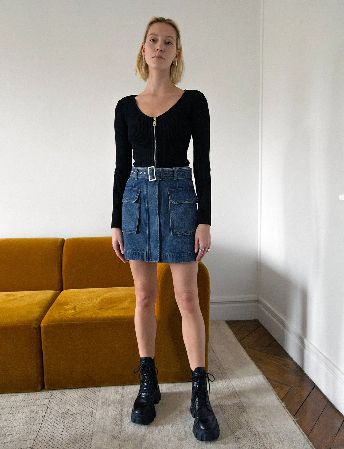 AR Denim Cargo Pocket Skirt