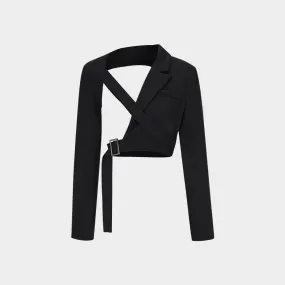 Asymmetric Hollow Blazer Black Crop Top