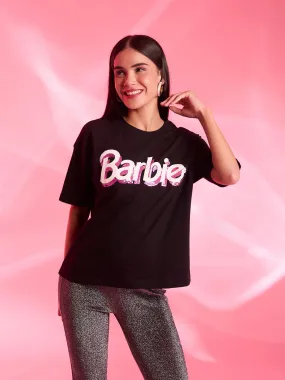 Barbie™ Mattel Logo Printed T-Shirt With Sequin Work