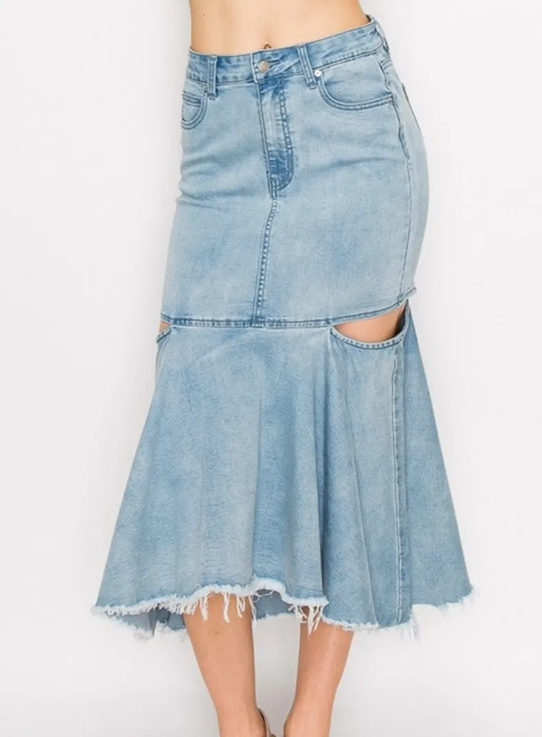 BELLE - Peplum Denim Skirt