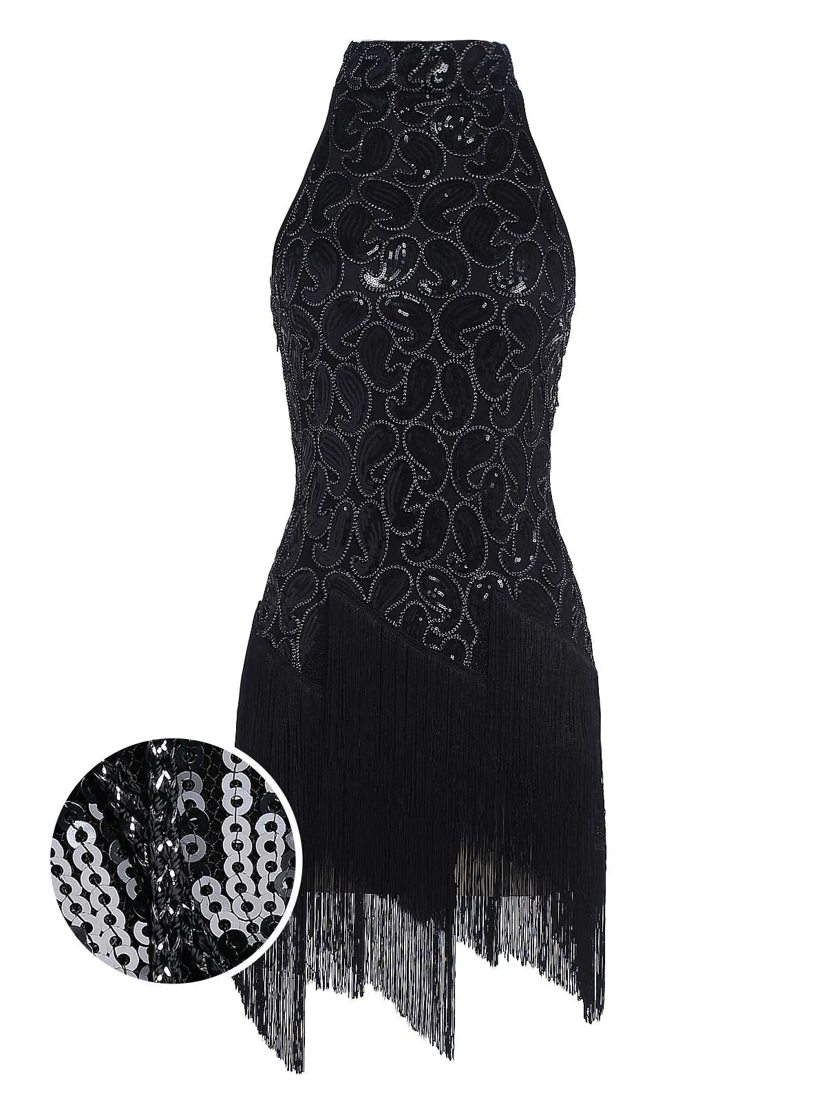 Black 1920s Sequined Glitter Dress