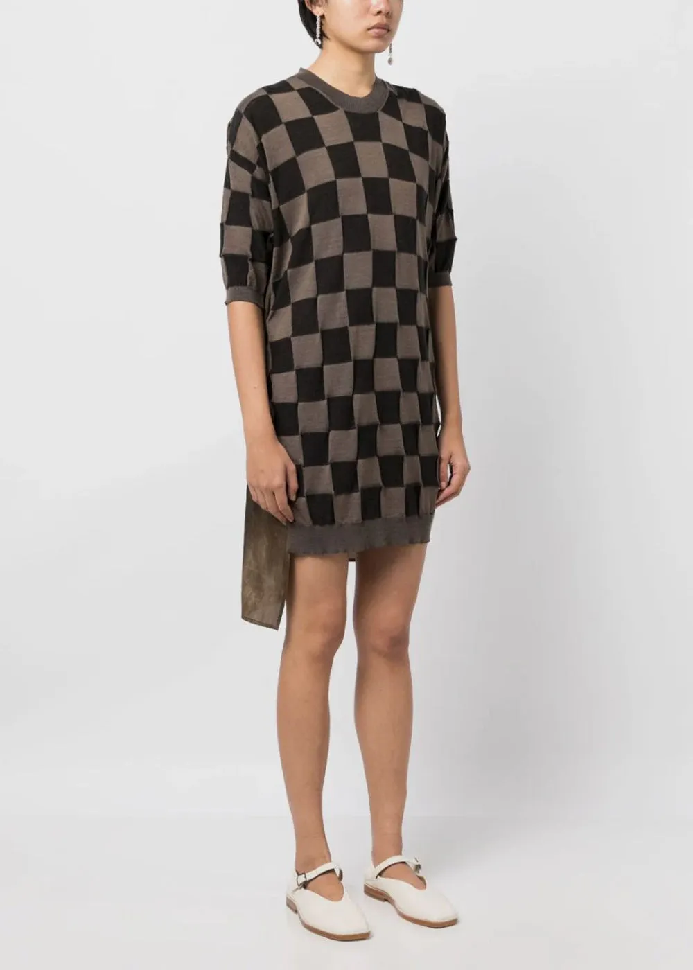 Black & Grey Check Pattern Midi Dress