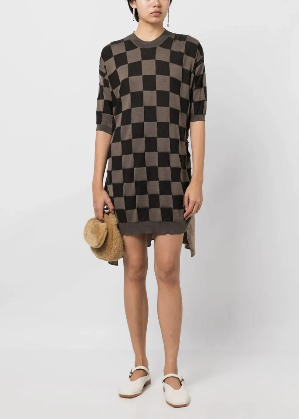 Black & Grey Check Pattern Midi Dress