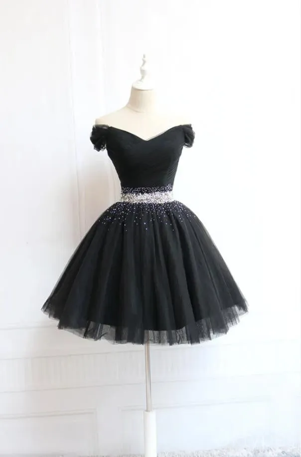 Black Beaded Empire Tulle Sexy Women Mini Dresses Homecoming Dresses, PDS0556