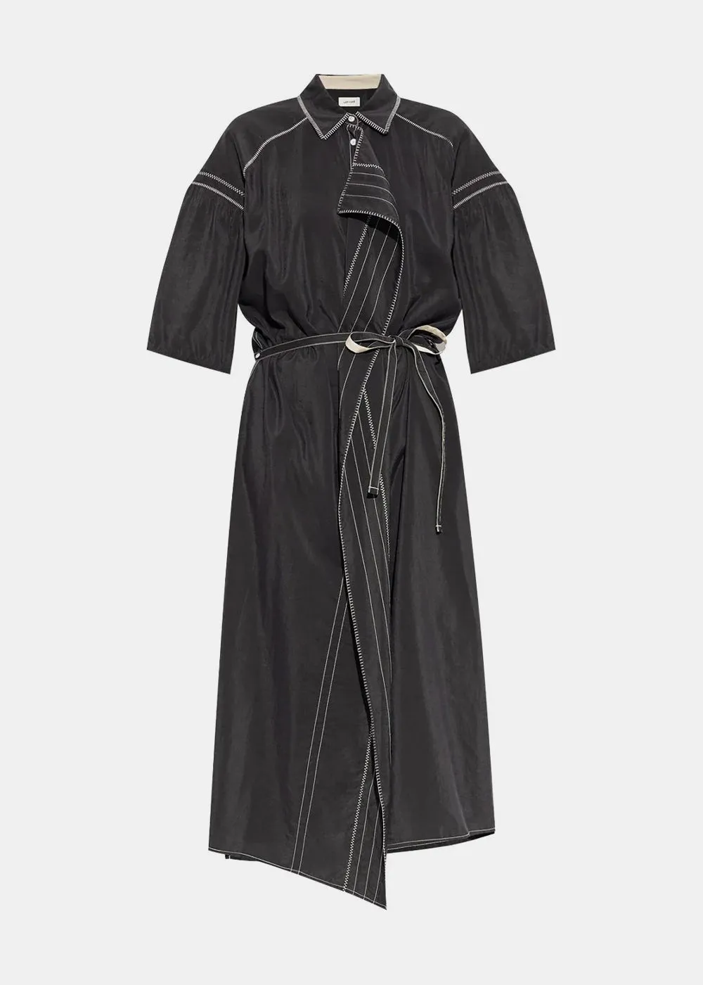 Black Embroidered Asymmetrical Shirt Dress