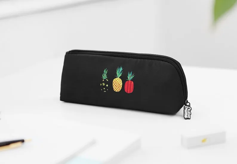 Black Pineapple Graphic Silicone Pencil Cases Stationery Zipper School 19cm Office organizers cosmetic pouch