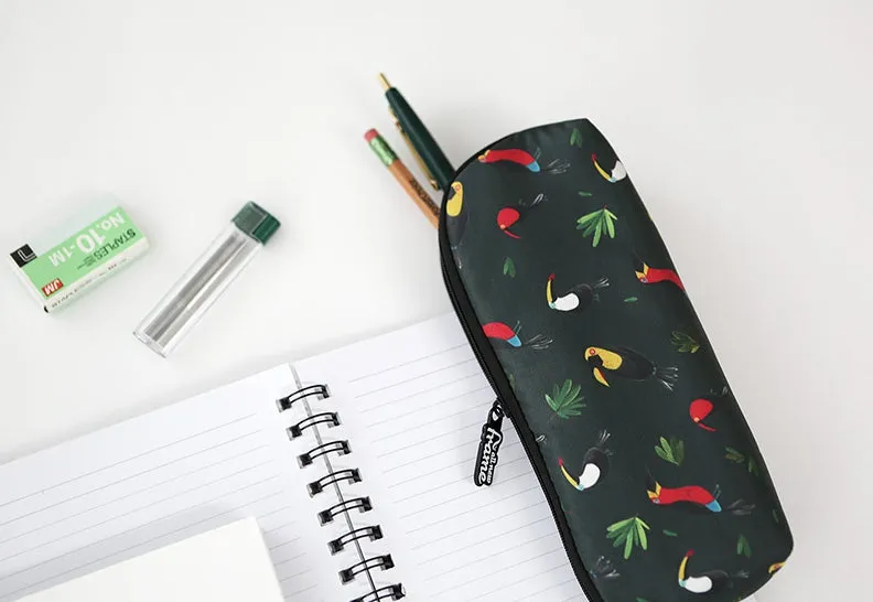 Black Toucans Birds Graphic Pencil Cases Stationery Zipper School 19cm Office Cosmetics Pouches Artists Designer Prints Gifts Bags Purses Students Girls Cute