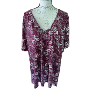 Bloomchic Plus Size Burgundy Floral Print Shirt Size 22-24 NWOT