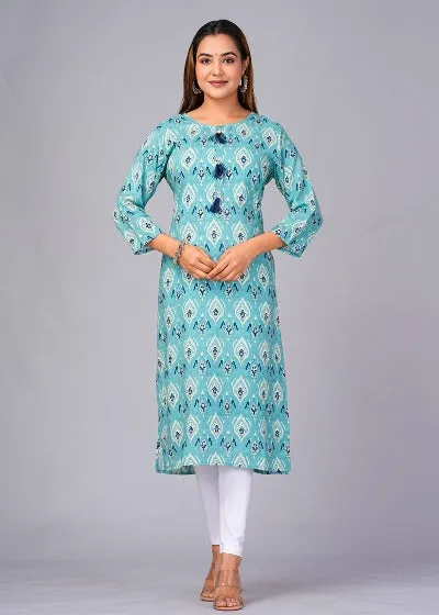 Blue Imported Rayon Straight Kurti 1PC