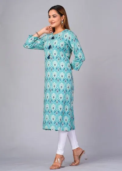 Blue Imported Rayon Straight Kurti 1PC