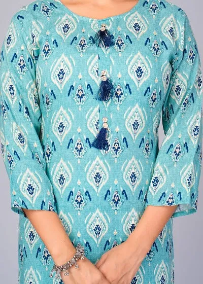 Blue Imported Rayon Straight Kurti 1PC