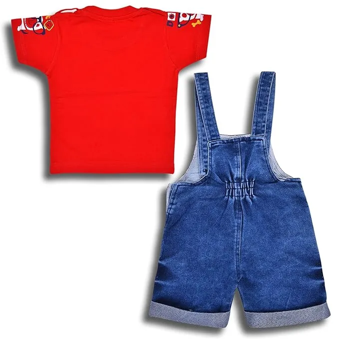 Boys Yellow and Blue Embroidered Dungaree Set