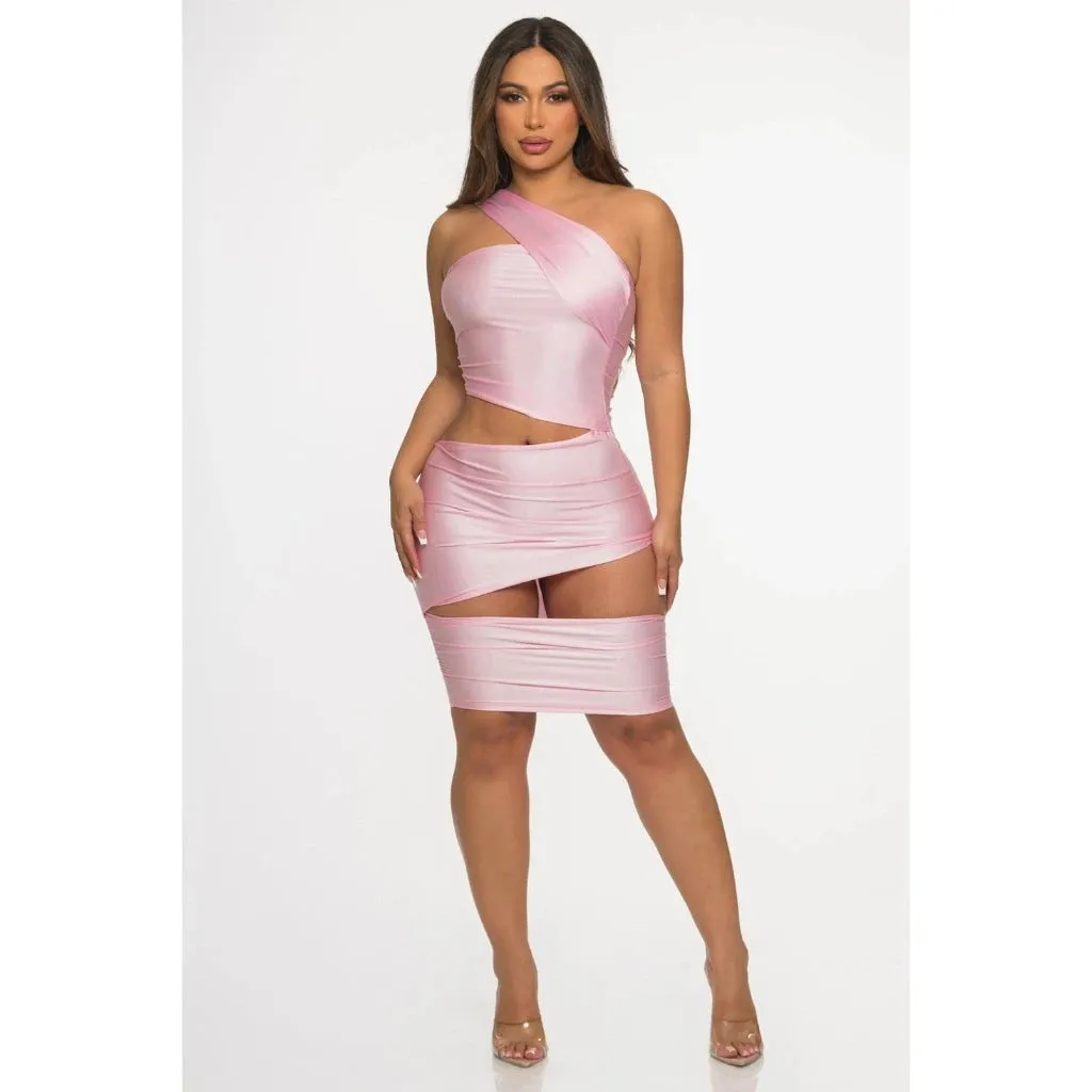 Brinley One Shoulder Midi Dress - Pink