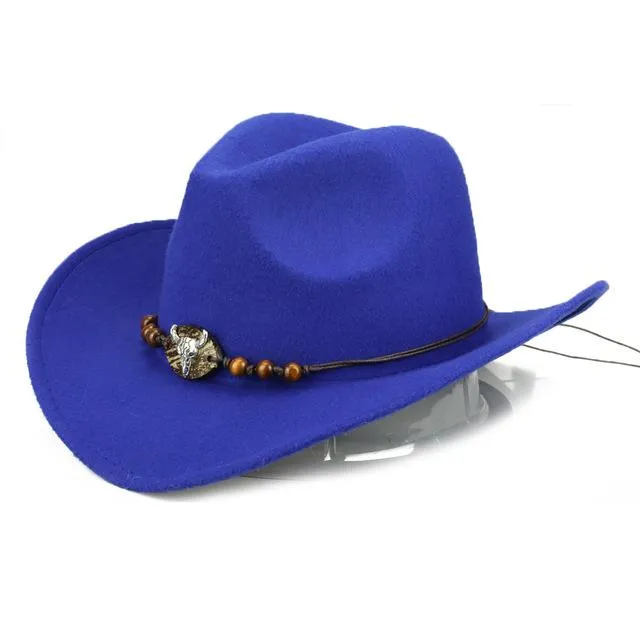 Western Bull Skull Cowboy Hat with Rope Beaded Hat Band – Rustic Country Style Accessory