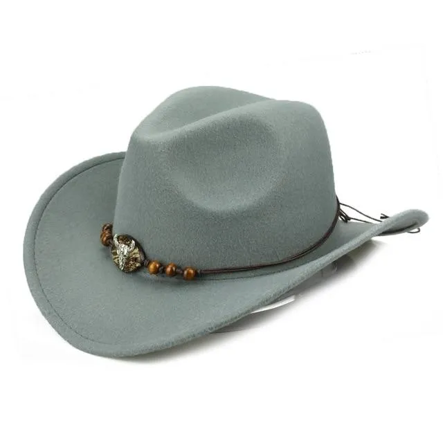 Western Bull Skull Cowboy Hat with Rope Beaded Hat Band – Rustic Country Style Accessory