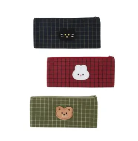 Checked Wappen Cat Bear Rabbit Pencil Cases Stationery Zipper School Office Cosmetics Pouches Artists Designer Gifts Bags Purses Students Girls Erasers Slim