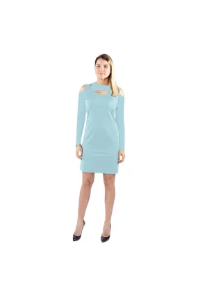 Clearwater Blue Cold Shoulder Long Sleeve Dress (Model D37)