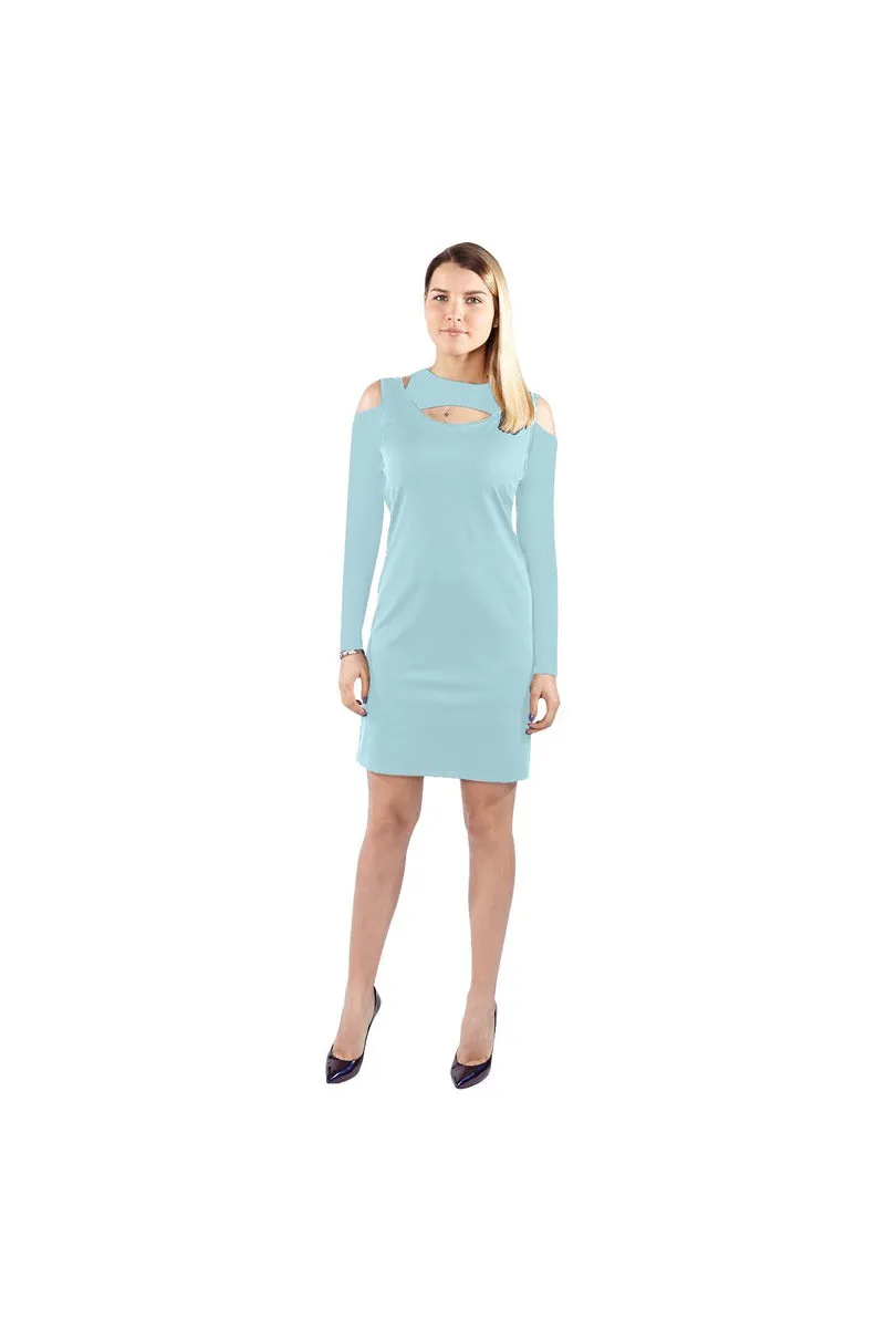 Clearwater Blue Cold Shoulder Long Sleeve Dress (Model D37)