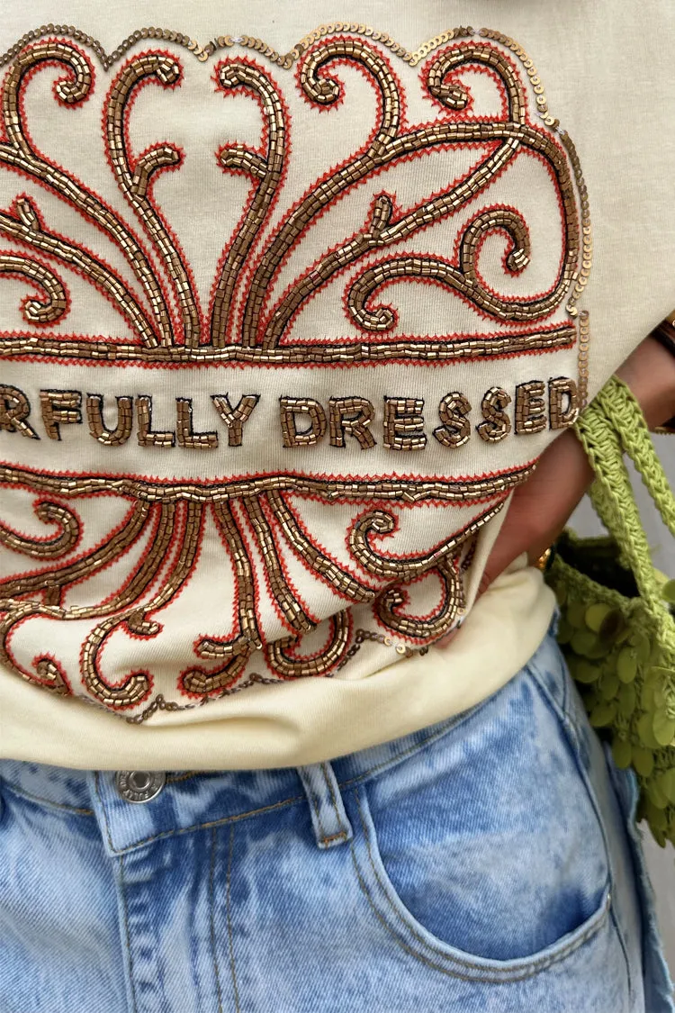 Cream Beaded Logo T-shirt