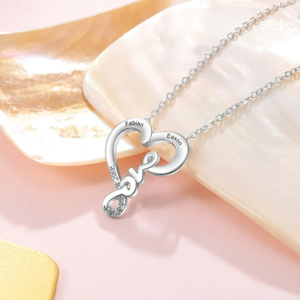 Customized 2 Names Couple's Love Heart Necklace