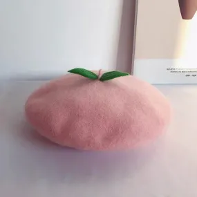 CUTE PEACH PASTEL PINK WOOL BERET HAT BY90168