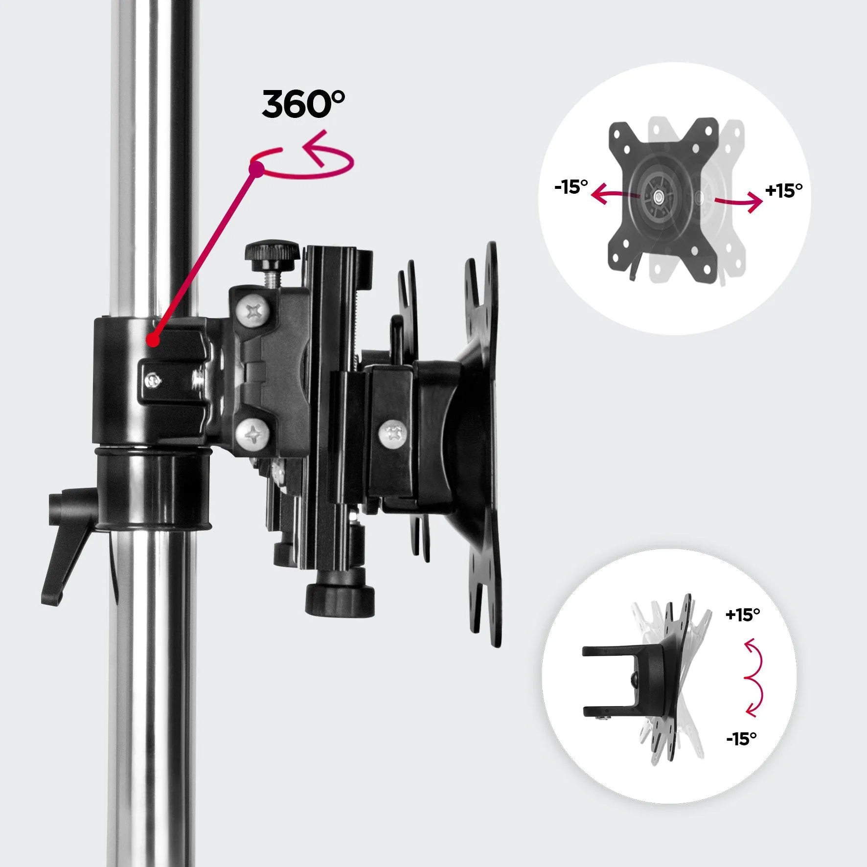 Duronic Computer Monitor Arms Stand DM752 Dual Freestanding PC Multi Arm Desk Mount Height Adjustable Stands for VESA 75/100 Two 15-24 Inch LED LCD Screens 8kg Capacity Mounts Tilt -15/ 15 Rotate 360 - Black