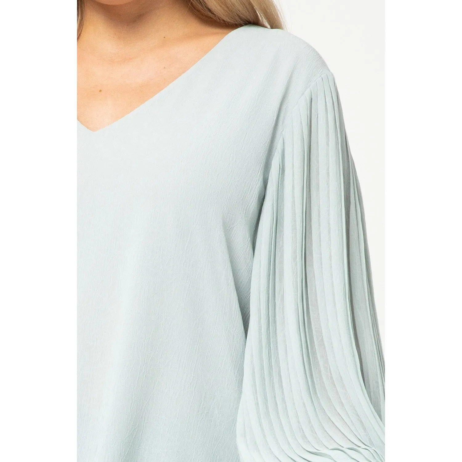 Entro V-Neck Pleated Sleeve Top - Lt Carribean