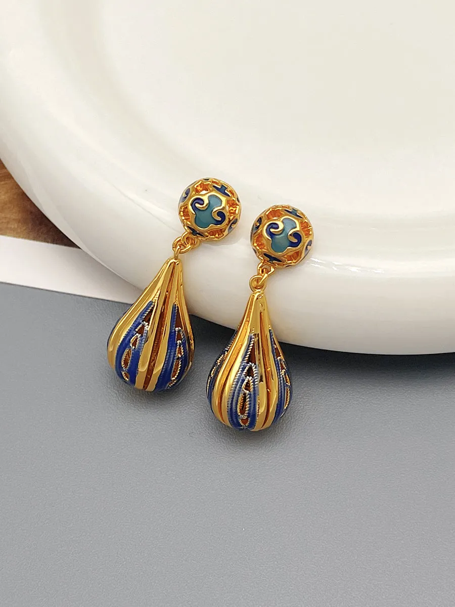 Ethnic Sliver Geometric Brass Enamel Glaze Earrings