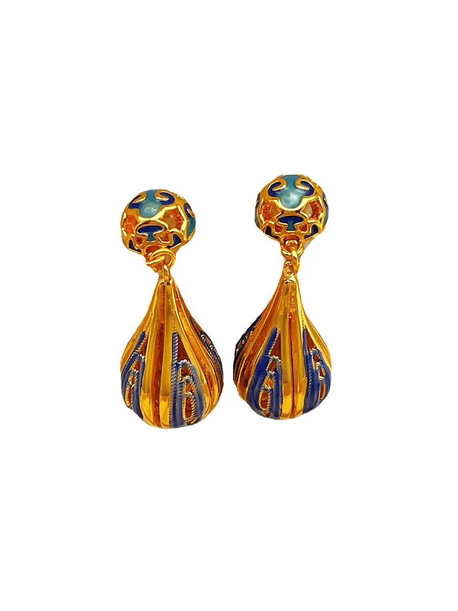 Ethnic Sliver Geometric Brass Enamel Glaze Earrings