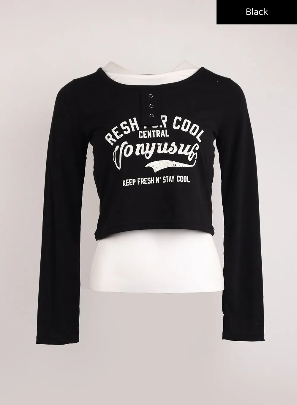 Fake Two-Piece Graphic Lettering Crop Long Sleeve Top IJ411