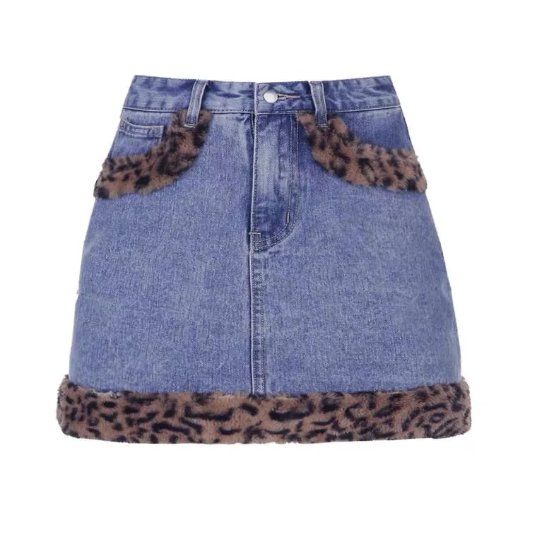 FASHION VINTAGE Y2K LEOPARD DENIM SKIRT BY97666