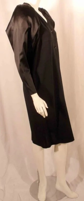 GEOFFREY BEENE Black Wool Jersey Dress with Satin Pouf Sleeves