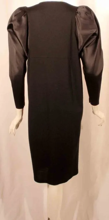 GEOFFREY BEENE Black Wool Jersey Dress with Satin Pouf Sleeves