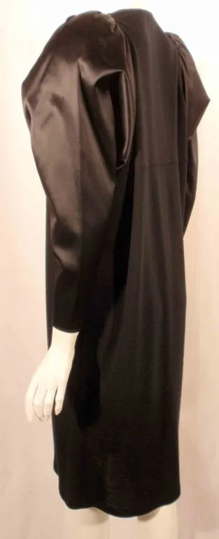 GEOFFREY BEENE Black Wool Jersey Dress with Satin Pouf Sleeves