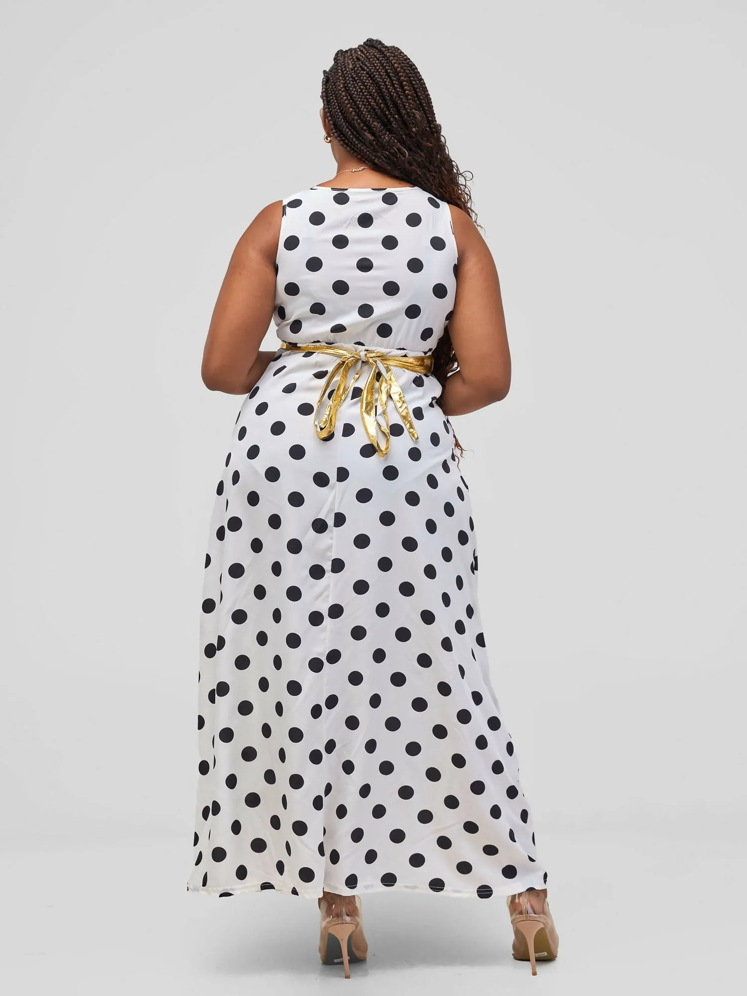 Gloshe Long Slit Polka Dress - White / Black