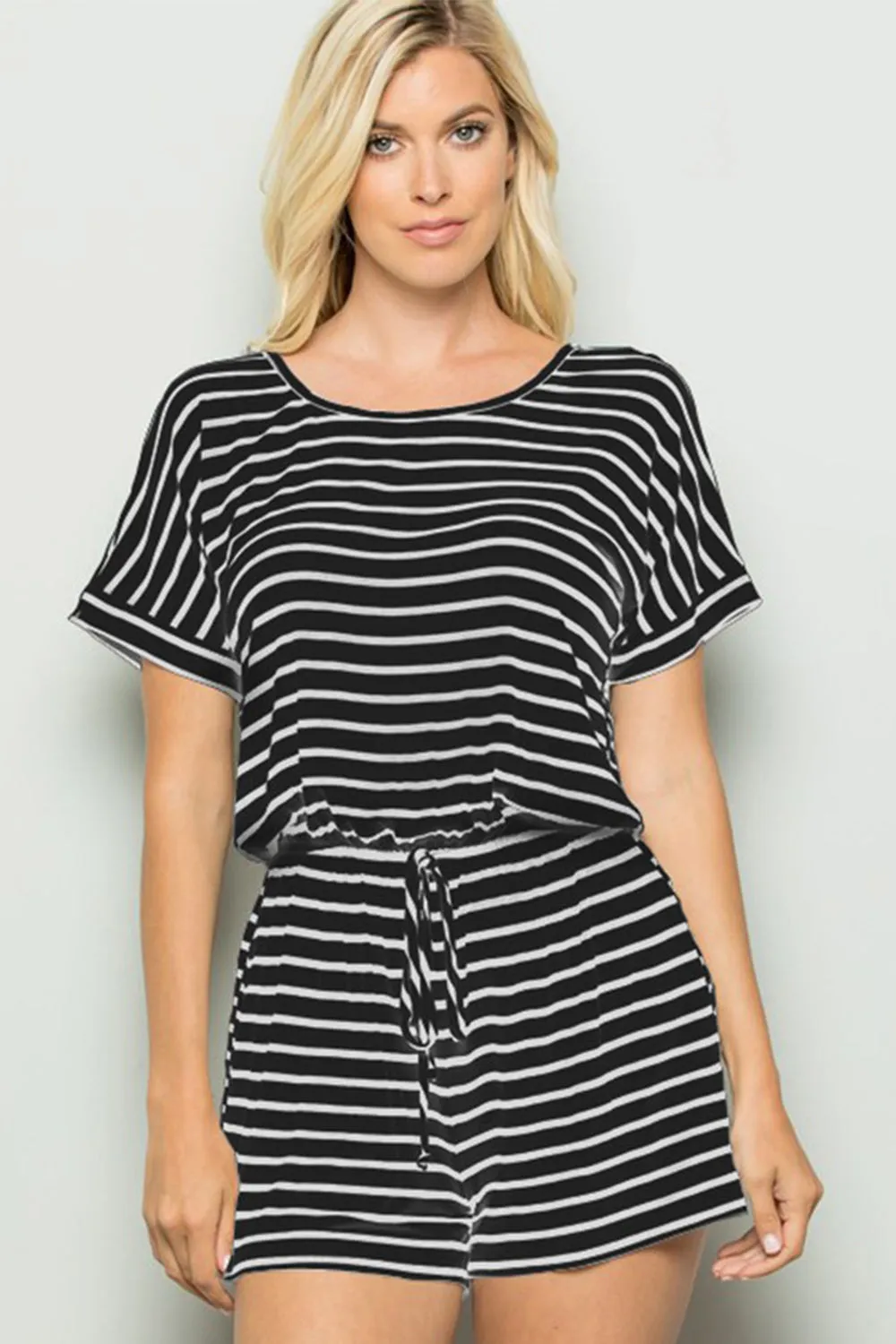 Heimish Full Size Striped Round Neck Short Sleeve Romper