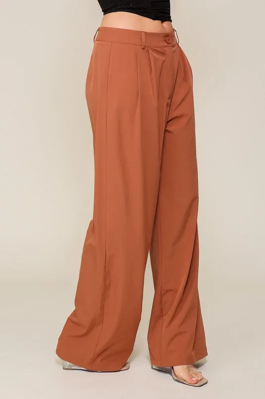 High Waisted Wide Leg Pants with Front Pockets