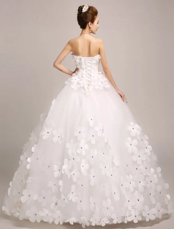 Ivory Wedding Dresses Princess Ball Gowns Bridal Dress 3D Flowers Strapless Beaded Women Pageant Dresses