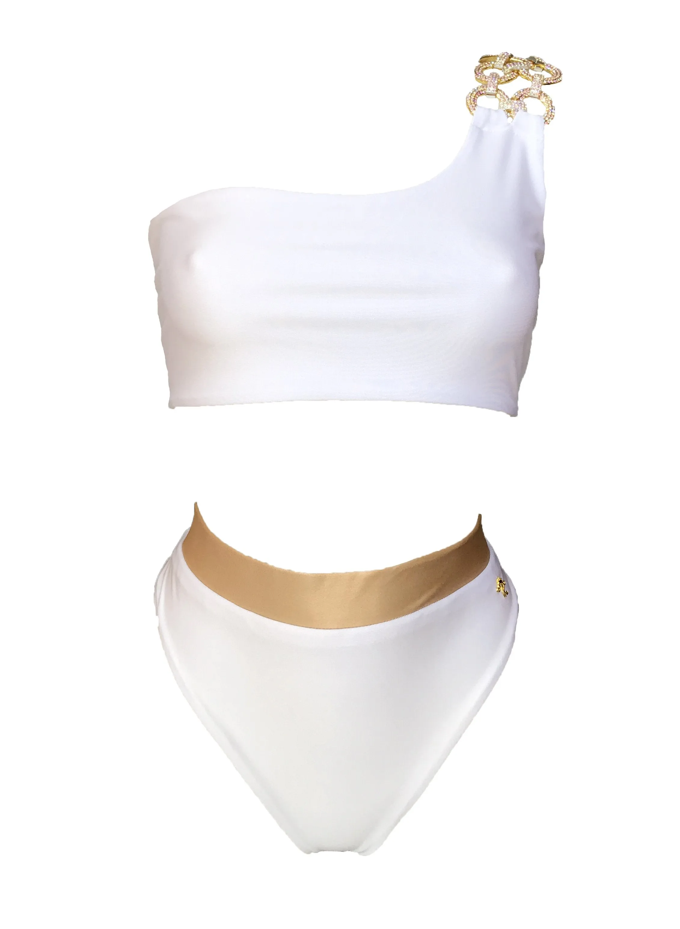 Kira One Shoulder Top & High Waist Bottom White