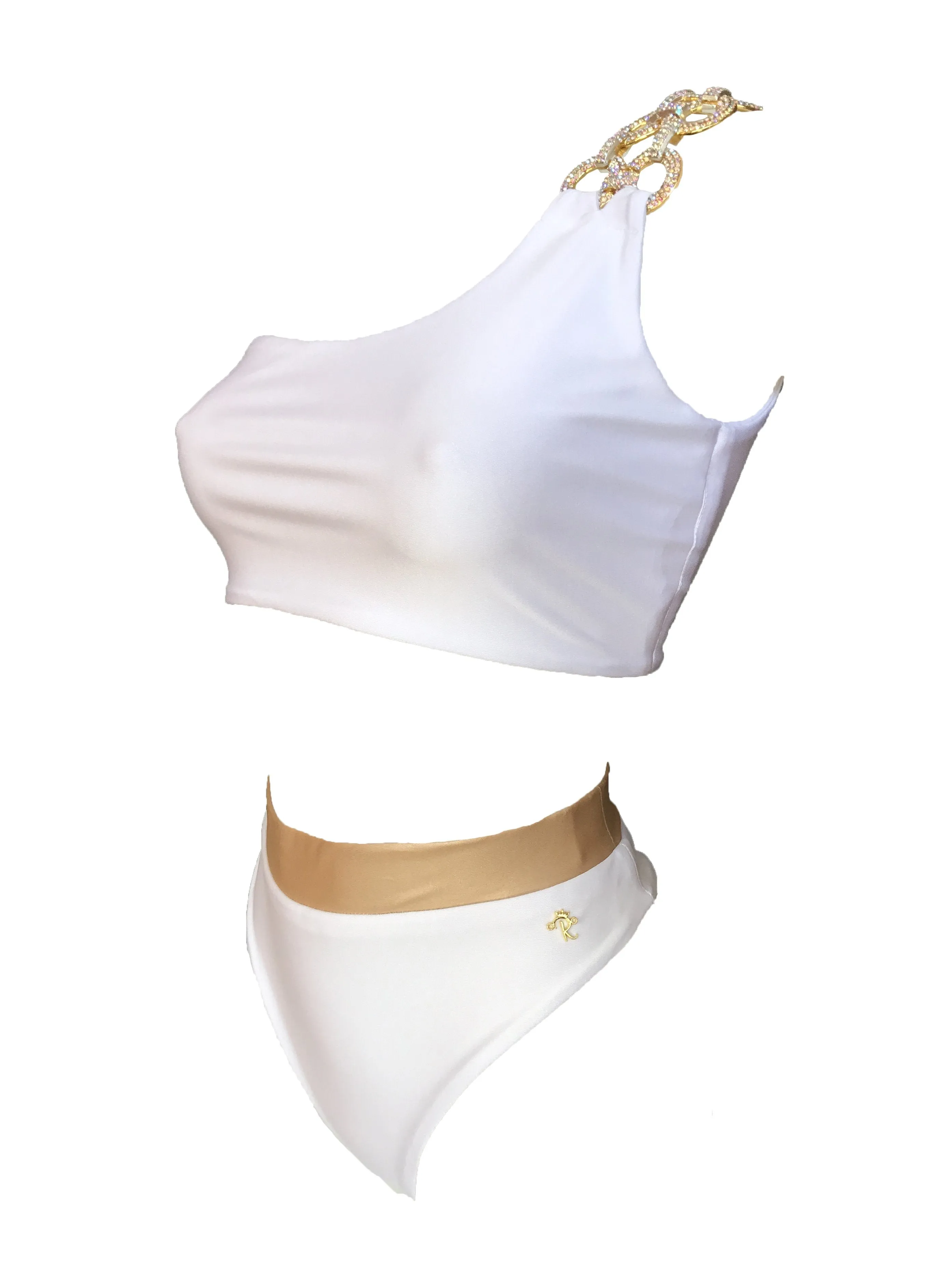 Kira One Shoulder Top & High Waist Bottom White