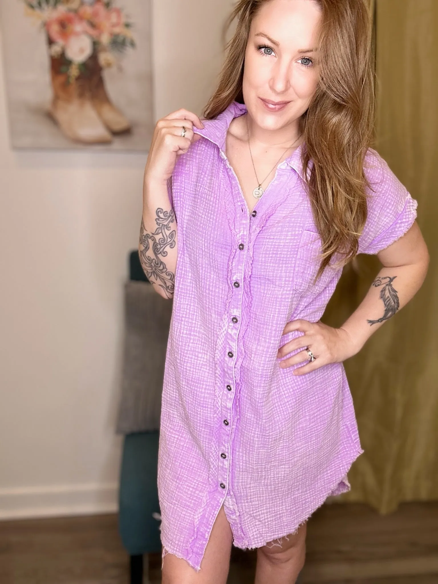 Lavender Washed Shirt Dress