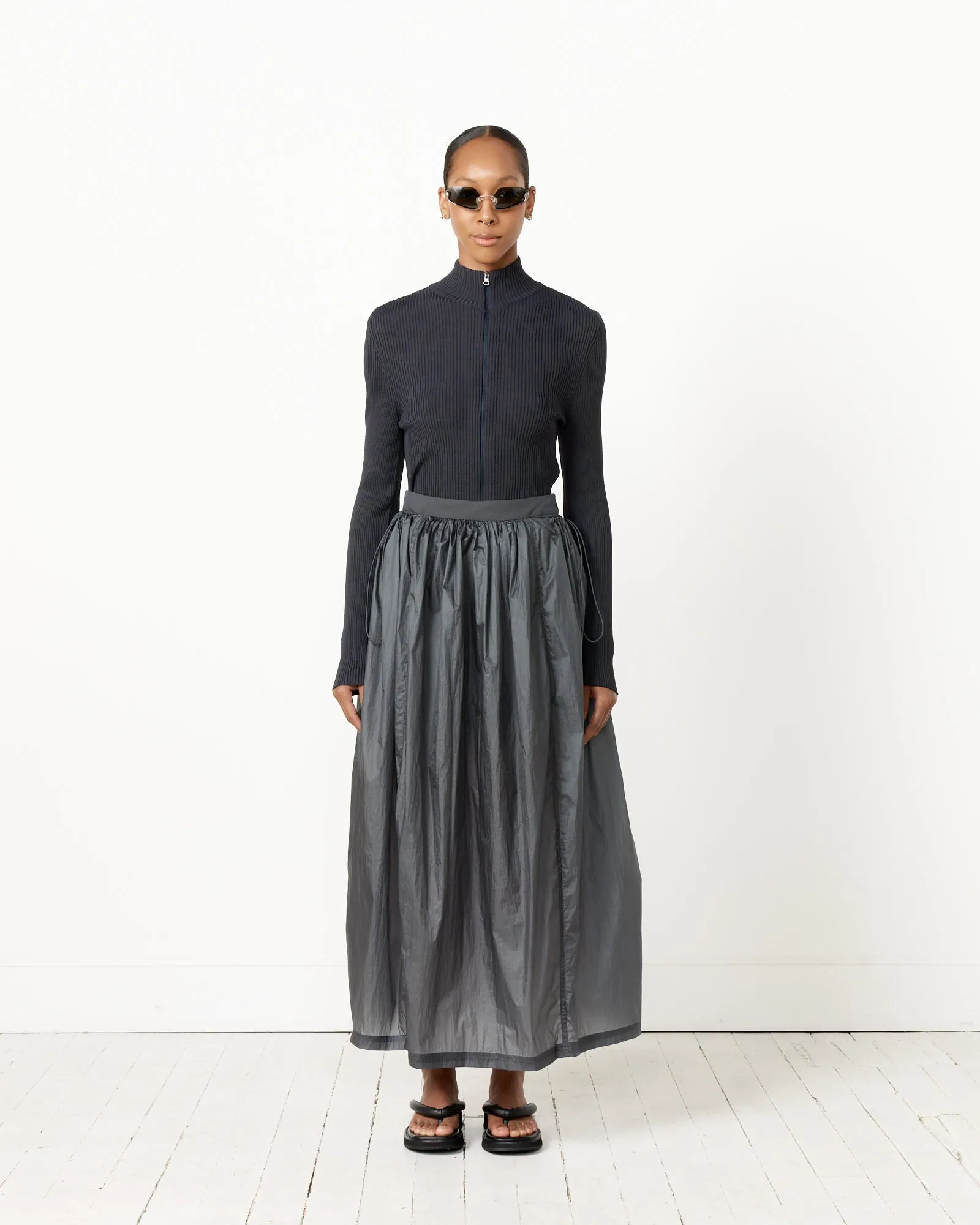 Layered Shirring Skirt in Navy