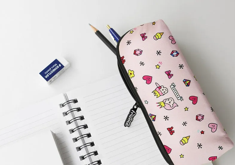 Light Pink Graphic Pencil Cases Stationery Zipper School 19cm Office Cosmetics Pouches Artists Designer Prints Gifts Bags Purses Students Girls Cute Teens