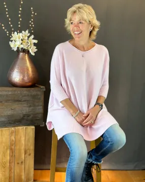 Longline Slouchy Jumper - Pale Pink